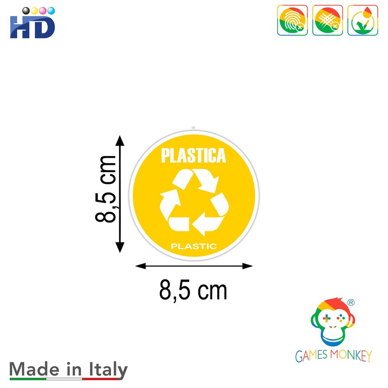 GamesMonkey® - Recycling Stickers for Recycling Garbage V4 – Washable