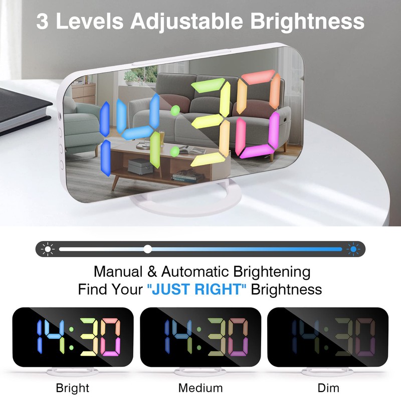 Sukeen Alarm Clocks Bedside, Alarm Clock with Dimmable LED Display,