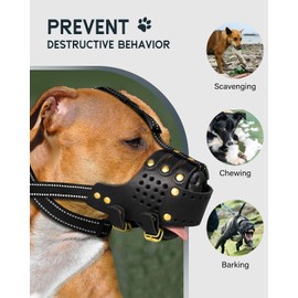 Dog Muzzle, Leather Basket Soft Muzzles Medium Large Breeds, Pitbull Dog Muzzle Amstaff Staffordshire Terrier, German Shepherd Dalmatian Doberman Adjustable (XL)