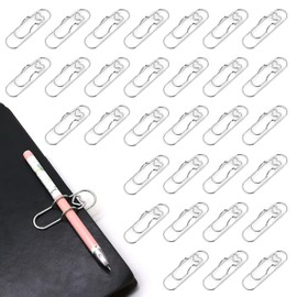 30 Pieces Metal Pen Holder for Notebook Set, Large Paper Pen Clip, Portable Pencil Clips for Clipboard Travelers Notebook Accessories Desk Book Journal Office Supplies (Silver)