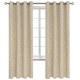 BGment Room Darkening Curtains 72 Inches Long, Grommet Thermal Insulated Blackout Curtains with Wave Line and Dots Printed for Bedroom, 2 Panels, Each 52 x 72 Inch, Beige