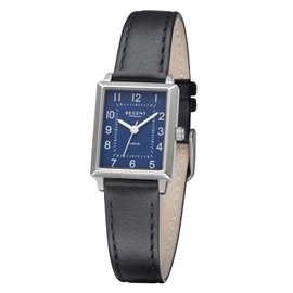 Titanium watches women's leather strap titanium Regent F1315, grey/black, Strap.