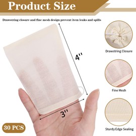 30 Pcs Natural Cotton Spice Bags for Cooking, 4x3 Inch Unbleached Reusable Tea Bags, Muslin Drawstring Soup Bags, Cheese Cloth Bags for Straining, Herb Sachet Bag (30, 4x3 Inch)