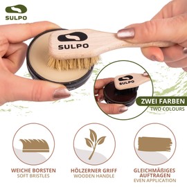 SULPO Cream Brush Pot Brush Shoe Brush - Soft Brush - Leather Brush Dirt Brush for Leather Shoes - 2 Piece Set - 1 Black and 1 Natural - Shoe Care