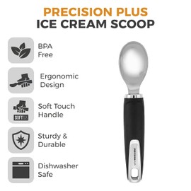 Tower T832215 Precision Plus Ice Cream Scoop, Ergonomic Design, Softtex Handles, Dishwasher Safe, Stainless Steel & Black