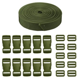 JETEDC Molle Suitcase Belt, Load Collapse Prevention, Belt 10 Set, 25mm×10m, One-Touch Lock, Plastic Lock 10 Pieces, Tightening Belt, Work Belt, Adjustable, green