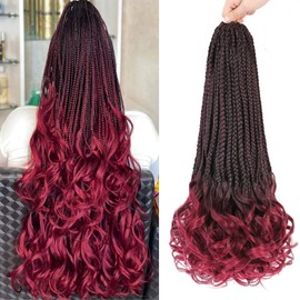 French Curl Crochet Braids 18 Inch 8 Packs Goddess Box Braids Crochet Hair for Women Pre Looped Crochet Box Braids with Curly Ends Synthetic French Curly Braiding Hair Extensions (8 Packs，1B/BUG)
