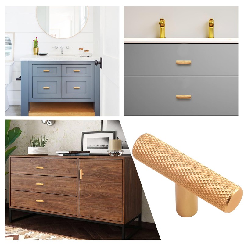 Cjueiom 6 Pack Gold Cupboard Knobs 50mm Length T Bar