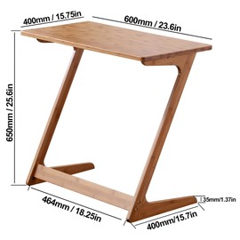 Zoopolyn Tv Tray Table for Living Room Bamboo End Table for Sofa Bed Multifunctional Furniture Comfortable and Easy Moved Z Shape Dark