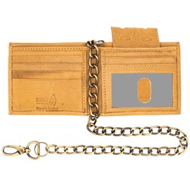 Juzar Tapal Collection J T C Men's Bifold Chain Wallet-High Security with ID Window and Credit Card Pockets 20-inch Biker Stainless Long Chain (J520BF, Caramel)
