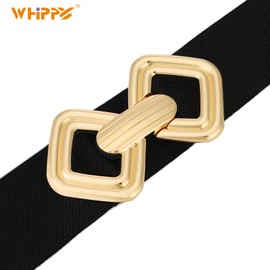 WHIPPY Women Wide Elastic Belt Vintage Stretchy Waistband with Retro Gold Buckle for Dresses Black L