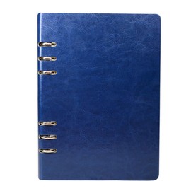 Dark Blue Vintage Leather Ring Binder Notebook, A5(17 * 23cm/6.6 * 9inch) Stainless Steel Cut-Out Notepad Refillable Leather Notebook, 100 Pages Waterproof Beige Inserts