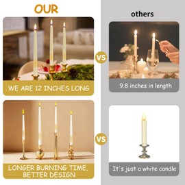 Classic Taper Candles Set of 4, 12 Inch Smokeless Long Taper Candles with Gold Accent, European Style Premium Paraffin Candles for Home Decor, Dinner Parties, Wedding