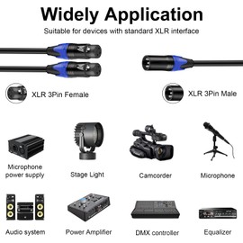 Danfetsoy XLR Splitter Cable 1 Male 2 Female, XLR 1male to 2female Splitter Short Cable for Microphone Power Supply, Stage Light, Camcorder, Microphone, Audio System, etc(30cm/11.8inch)