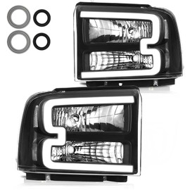 Bincmay Halogen Headlight Assembly Led Day Running Light Compatible with 2005-2007 2005 2006 2007 05 06 07 Ford F250 F350 F450 F550 Super Duty/05 Ford Excursion (Black Housing Clear Reflector)