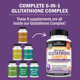 BioSchwartz Glutathione Supplement Liver Detox with Quercetin Vitamin C Milk Thistle Alpha Lipoic Acid Liver Supplement & Immune Support Pills - Natural Immunity Defense Health Formula and Cleanse 500mg 60ct