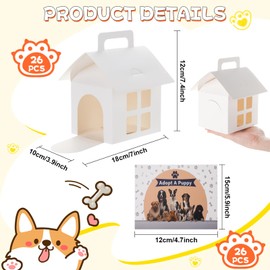 LOVYNO 26 Pcs Dog Party Favor Boxes with Pet Adoption Certificate, White Treat Gift Boxes with Holes, Adopt A Puppy Party Supply Boxes for Boys Girls Puppy Pet Adoption Theme DIY Crafting Party