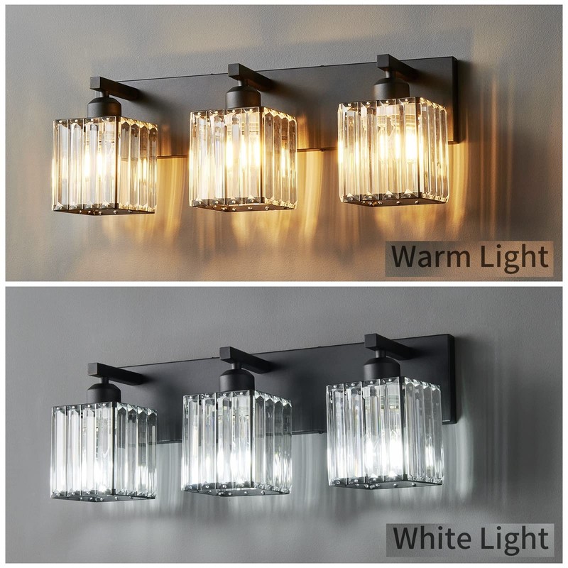 FDPBY Modern Bathroom Vanity Light 3-Lights Modern Black Crystal Wall