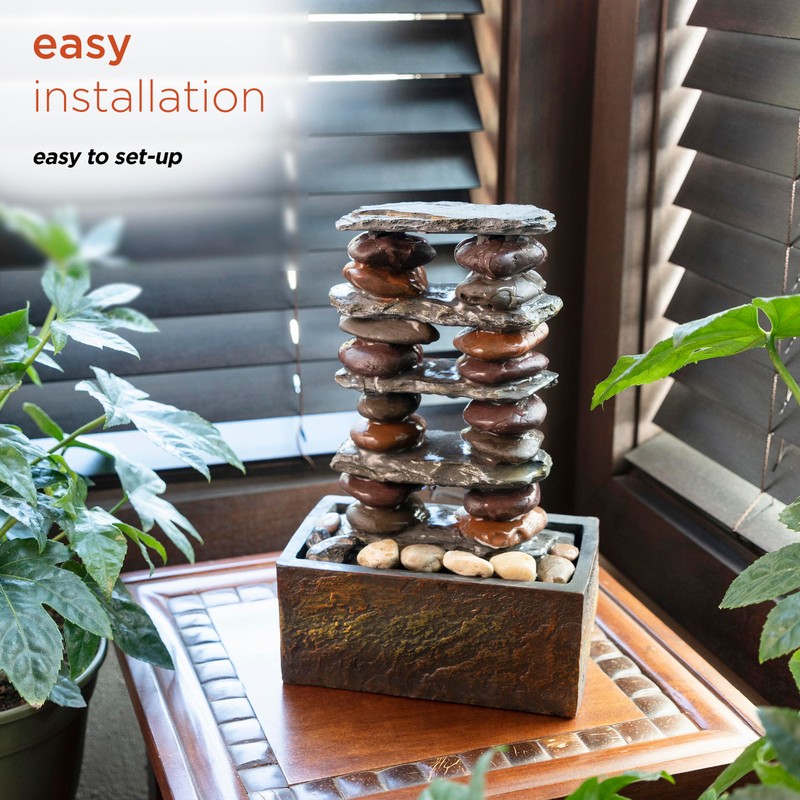 Alpine Corporation TT8002 Indoor/Outdoor Tabletop Stacked Rocks Eternity Fountain, Modern