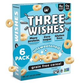 Three Wishes Grain-Free Protein Breakfast Cereal - 8g Protein and 3g Fiber - Healthy, Zero-Sugar Breakfast Cereal, Gluten Free, Vegan-Friendly, Non-GMO - Unsweetened, 6-Pack