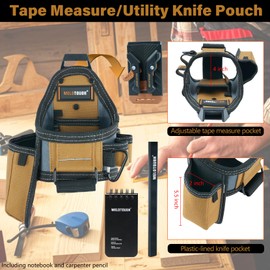 MELOTOUGH Tape Measure Pouch/Utility Knife Pouch + Notebook & Pencil Tool Belt Pouch with Belt Clip,Clip on Knife Pocket Holder for Electrican/Carpenter/Contractor/Technican(Khaki)