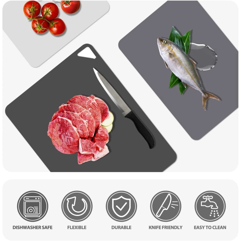 WK Flexible Plastic Cutting Mats Non-Slip BPA Free Dishwasher Safe