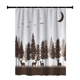 RV Shower Curtains Forest Mountain Happy Camper, Fabric RV Bathroom Curtain Sets with Hooks 47WX64H Inches (Black and White)