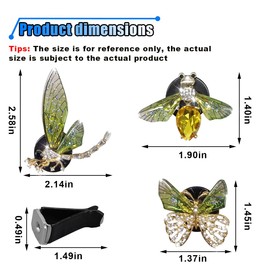 LHDOS 3PCS Bling Car Air Vent Clips - Crystal Rhinestone Bee Butterfly Dragonfly Air Conditioning Outlet Clip Charm for Car Dashboard - Cute Auto Interior Decoration for Women (Green)