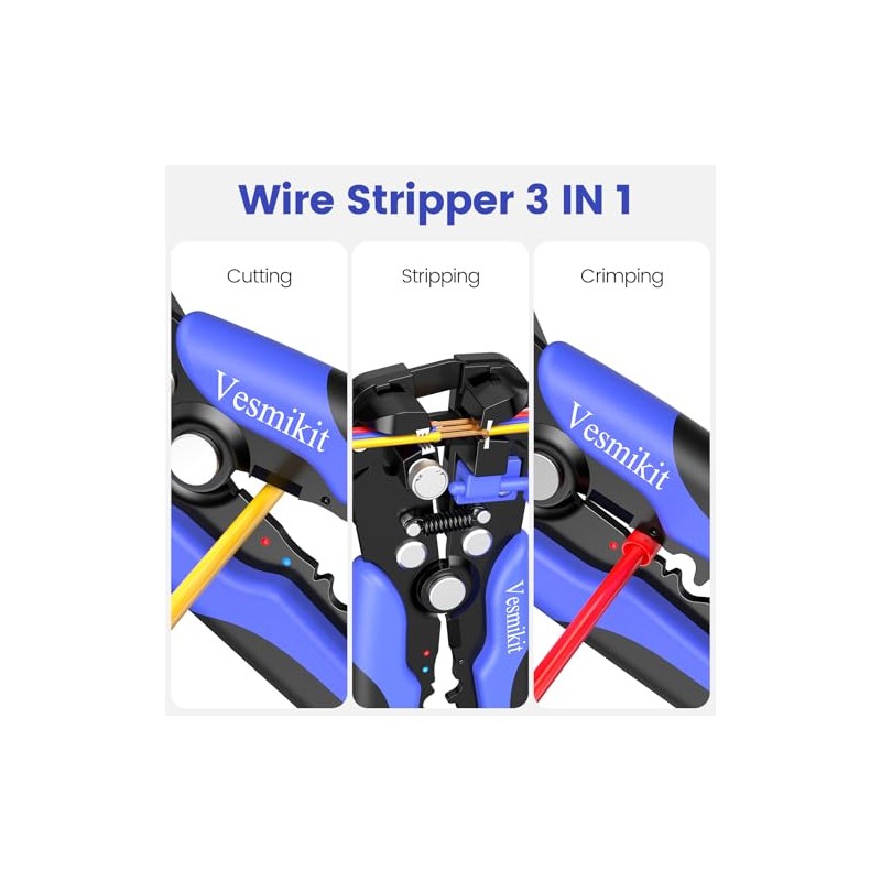 Wire Stripper and Crimping Tool,AWG 24-10 Automatic Stripper Tool with