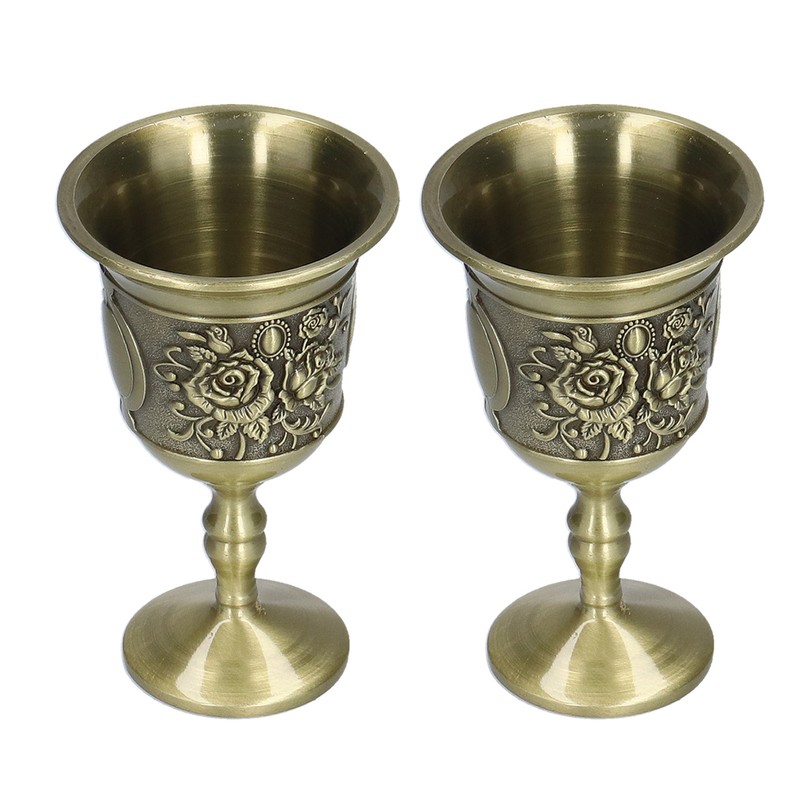 2pcs Wine Glasses Exquisite Chrysanthemum Pattern Vintage Court Style Metal