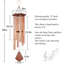 Wind Chimes Outdoor Large Deep Tone, 44 Inch Sympathy Wind Chime Outdoor, Memorial Wind-Chime with 6 Tuned Tubes, Elegant Chime for Garden, Patio, Balcony and Home Decor, Rose Gold