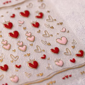 5D Embossed Heart Nail Stickers Valentine’s Day Nail Art Stickers Heart Nail Decals Self-Adhesive Love Stickers Pink Red Gold Heart Nail Supplies for Women Girls DIY Manicure
