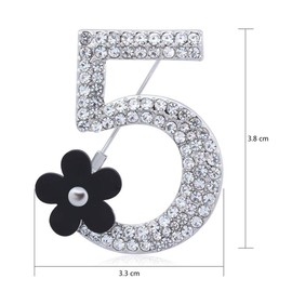 Brooch Pin Number Five Pin Brooch Corsage Scarf pin Rhinestones Breastpin for Wedding/Banquet/Bouquet