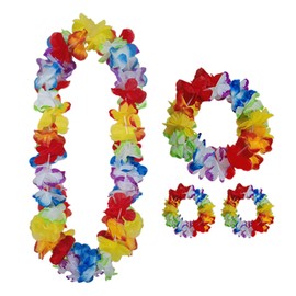 KIWILEPI - Juego de 4 unidades de Leis hawaiana para fiesta Luau, collar de flores tropicales, diadema, pulseras de seda artificial Lei para Tiki Hula Dance Verano, cumpleaños, playa, piscina,