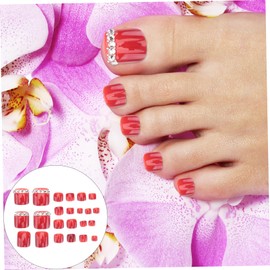 FRCOLOR 4sets Wine Cover False Toenails for Women Each Set Natural-looking Fake Nail Tips for Creative Nail Art for Weddings and Festivals