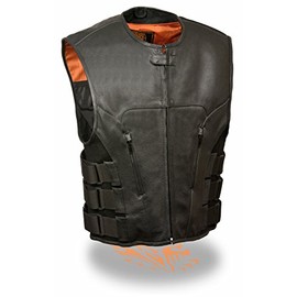 Milwaukee Leather Men's Bullet Proof Look Swat Vest w/ Single Panel Back & Dual Inside Gun Pockets (Small)