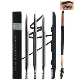 3 Pcs Waterproof Eyebrow Pencil Set, Black Ultra Slim Eye Brow Pencil for Women with Brows Brush&Razor,Professional Brow Micro Retractable Long Lasting Gel Pen for Shaping&Filling Brows Makeup - 01