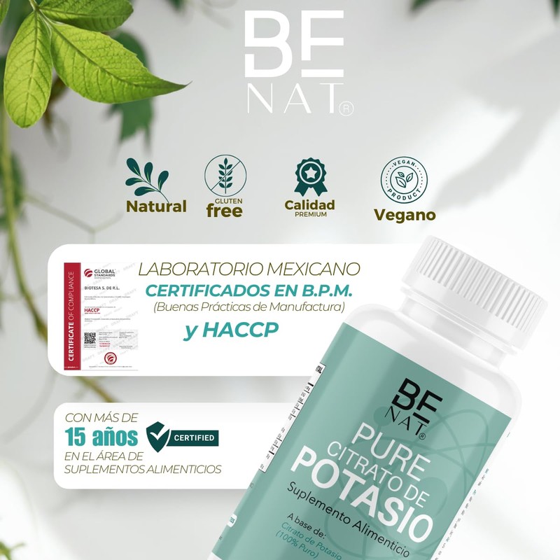BE NAT | CITRATO DE POTASIO | 120 cápsulas Veganas