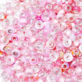 100 Pieces Large Hole Beads, Assorted European Craft Beads Rose Red Big Hole Fairy Wands Garden Beads Large Hole Lampwork Spacer Beads for DIY Pens Charms Bracelet Necklace Jewelry Making Supplies