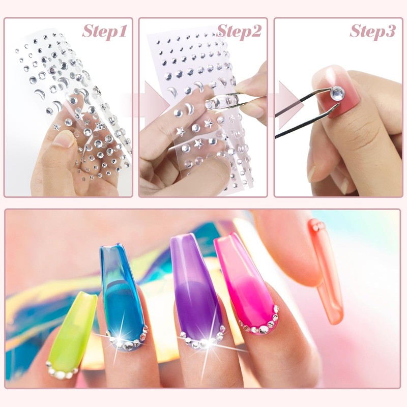 Soodyoow 850 Pcs Face Gems, 5 Sheets Gem Stickers, Rhinestones