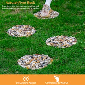 River Rocks Stepping Stones Outdoor for Garden Walkway, Pebbles Polished Gravel Pavers for Yard Lawn Patio Pathway Landscaping, 6PACK (Roundness)