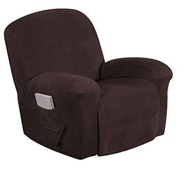 Turquoize Velvet Recliner Covers with Pocket Recliner Chair Cover Stretch Recliner Slipcovers 1 Piece Velvet Plush Furniture Cover/Protector for Recliner with Elastic Bottom (Recliner, Brown)