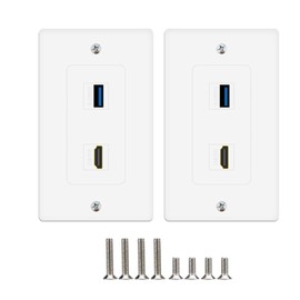 MOAVEQ HDMI USB Wall Plate with HDMI and USB Keystone Jack (2 Pack, HDMI+USB3.0)