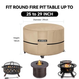 NEVERLAND Fire Pit Cover Round 32 Inch，Waterproof Outdoor Firepit Covers Round for 28-32 Inches 600D Oxford Heavy Duty Patio Gas Fire Pit Covers with 4 Buckle Straps and Air Vents, 32 x 16 Inch Golden