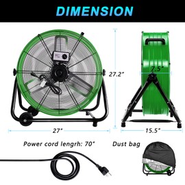 WARMLREC Industrial Fan 24 Inch Heavy Duty Drum 3 Speed 8800 CFM Air Circulation High Velocity Fan For Warehouse, Workshop, Factory, Commercial, Residential and Greenhouse Green