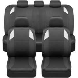 BDK carXS Monaco Seat Covers for Cars Full Set, Black Tri-Tone Front Car Seat Covers with Split Rear Bench Back Seat Cover, Automotive Seat Covers for Trucks SUV Van Auto