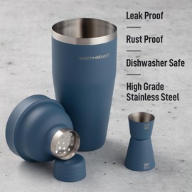 Mixology & Craft Matte Blue Bartender Kit – Cocktail Shaker and Jigger Set, 24oz Drink Mixer with Cap – Home Bar Tools for Mixing Cocktails, Martini, Margarita – Sleek Gift for Men & Women