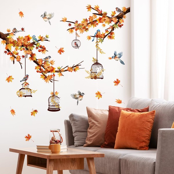 LOONELO Autumn Maple Leaf Wall Decals – Thanksgiving Tree Branches,
