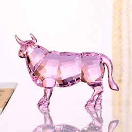 Crystal Bull Cow Ox Cattle New 2021 Home Decorations Figurines Collectibles Animal (Pink)