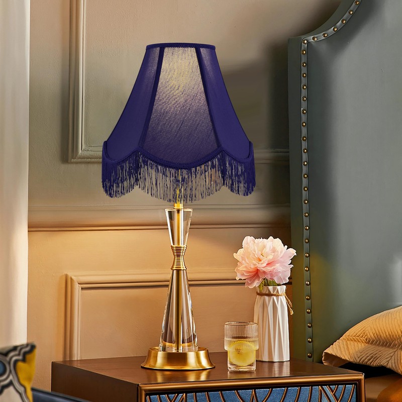 GO&SO Blue Silk Bell Lamp Shades Petal Edge Braid with
